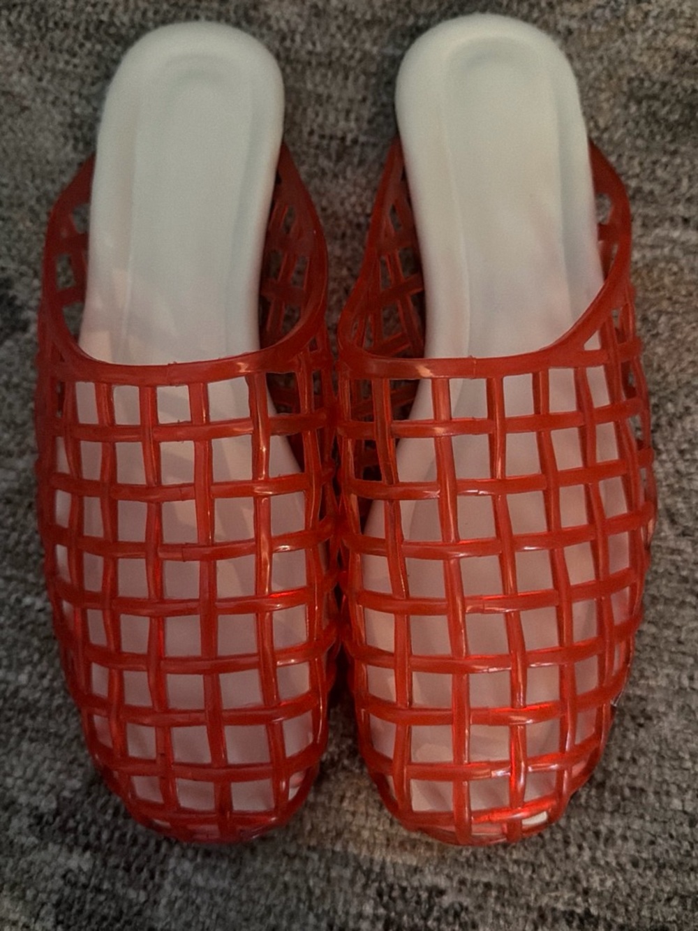 Source Unknown Red Open-Weave Slide Sandals with White Footbed
